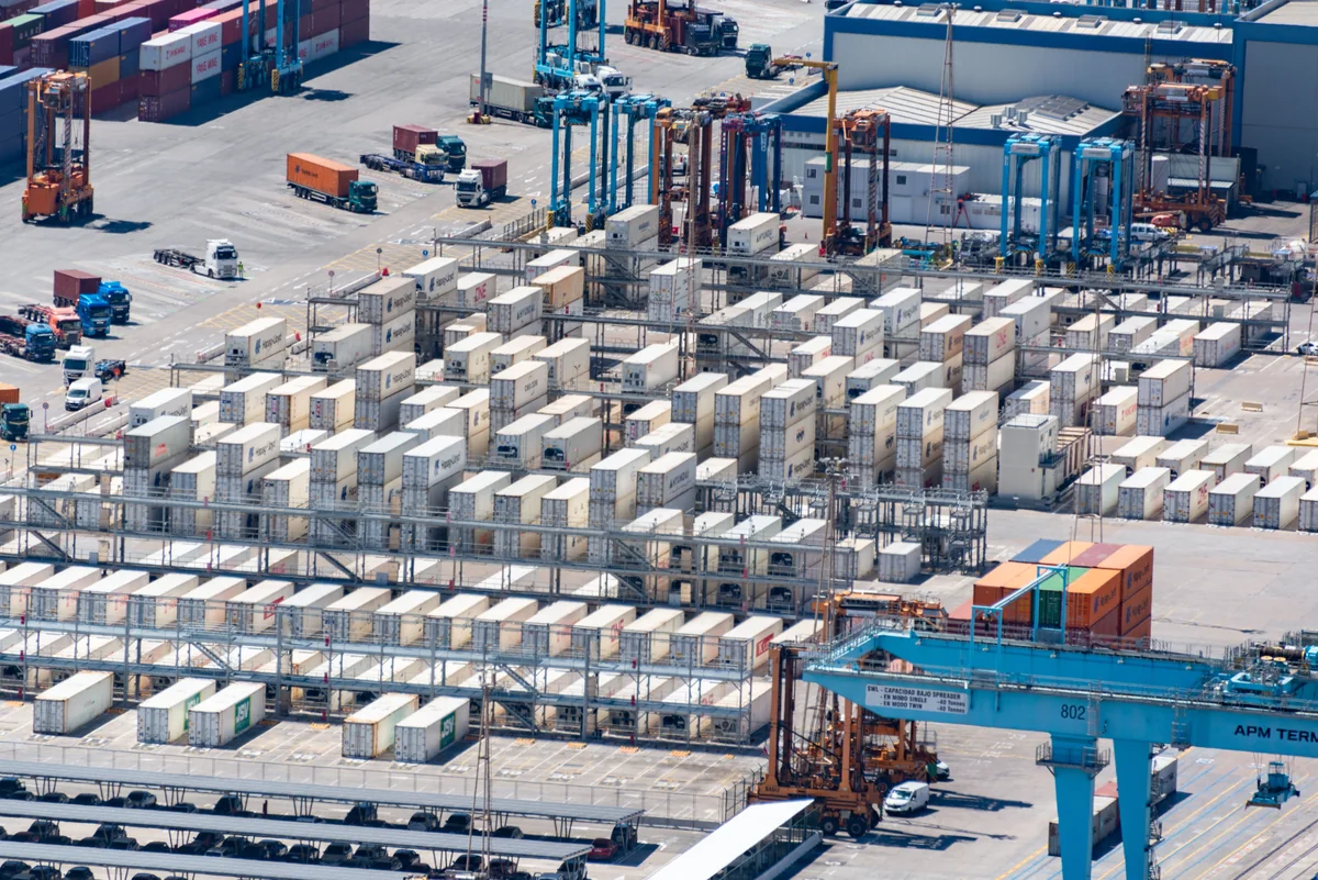 Real logistics reference photograph showing an industrial freight and warehouse setting.
